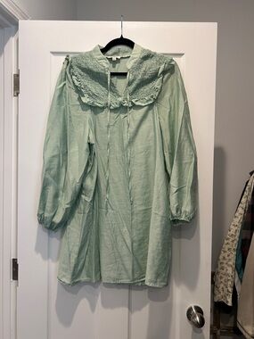 Umgee Mint Green Long Sleeve Smock Dress with Ruffle Collar